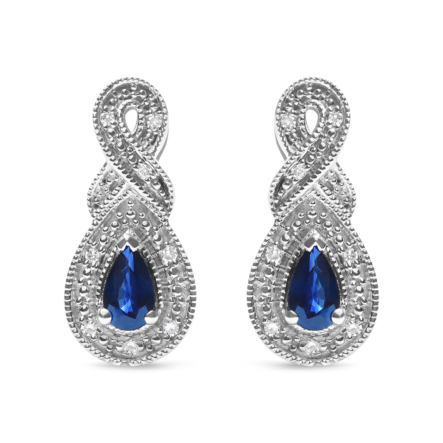 .925 Sterling Silver 4.5 x 3mm Pear Sapphire Gemstone and Diamond Accent Infinity Drop Stud Earrings (H-I Color, SI1-SI2 Clarity)
