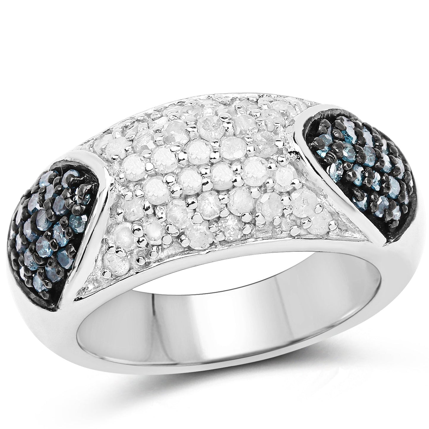 0.94 Carat Genuine Blue Diamond and White Diamond .925 Sterling Silver Ring