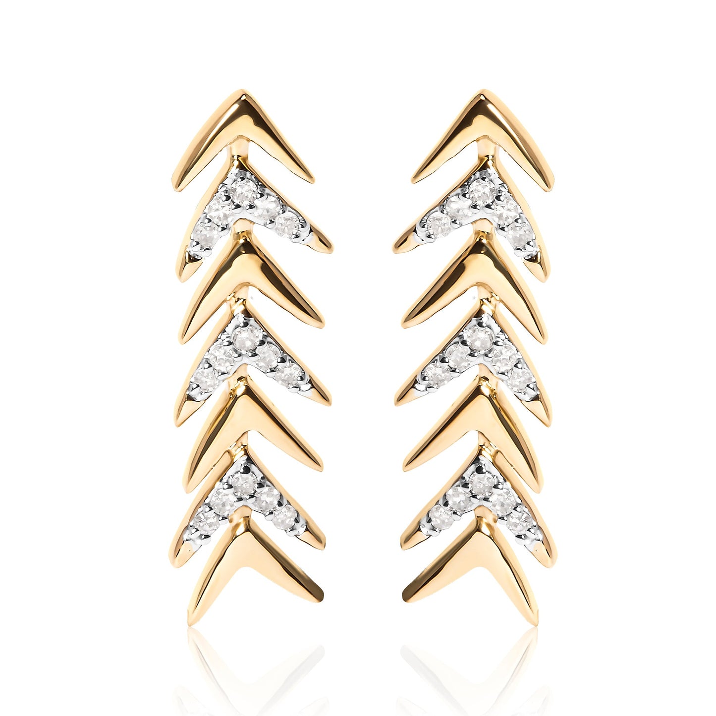 18K Yellow Gold Plated .925 Sterling Silver 1/5 Cttw Diamond Chevron Arrow Stud Earring (I-J Color, I2-I3 Clarity)