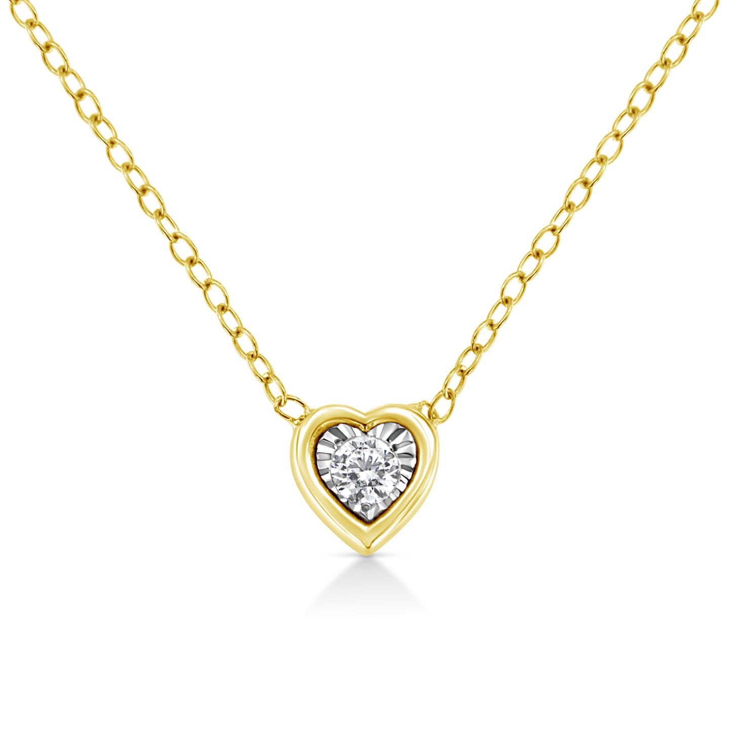 10K Yellow Gold Plated .925 Sterling Silver 1/10 Cttw Miracle Set Round Diamond Square Box Shape 18" Pendant Necklace (K-L Color, I2-I3 Clarity)