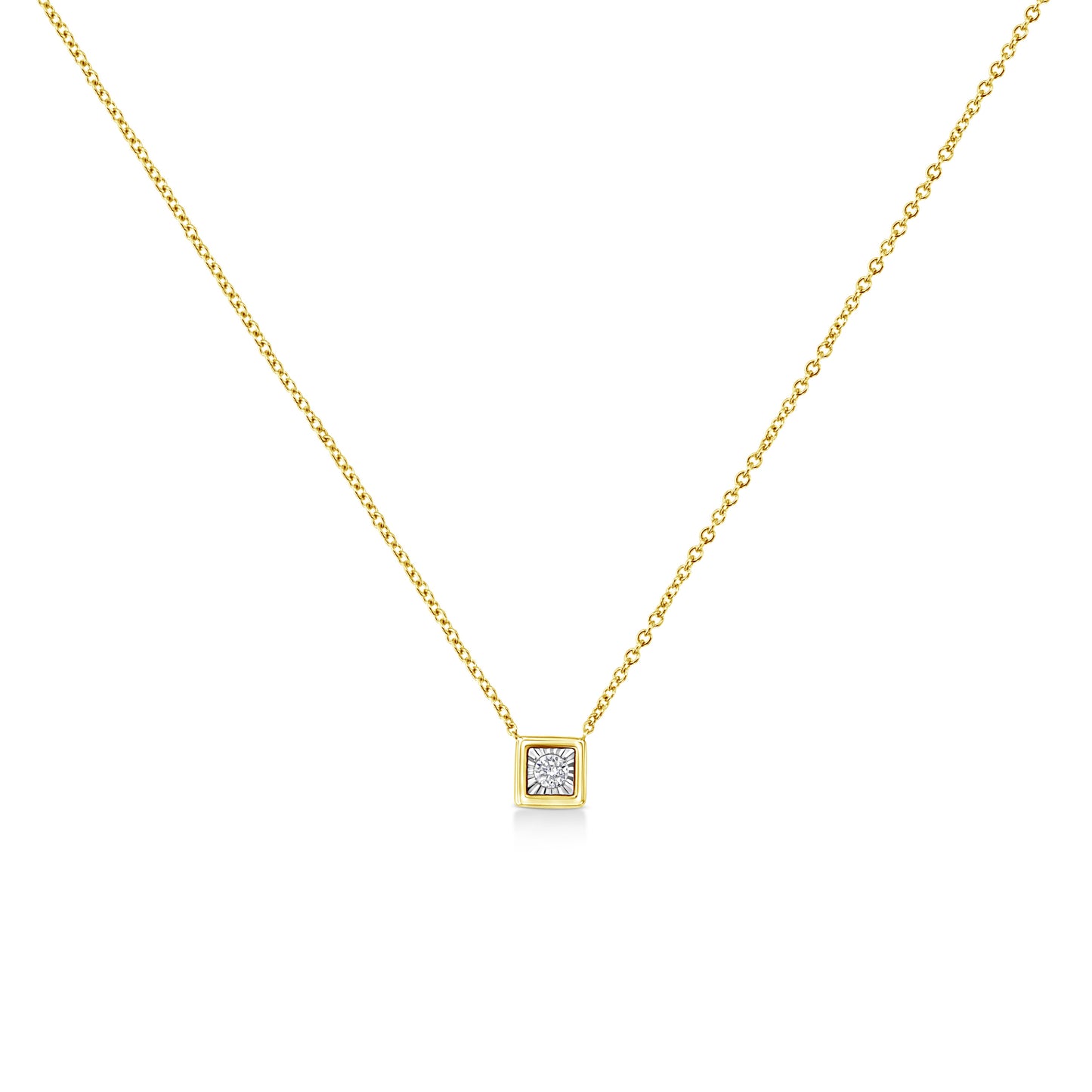 10K Yellow Gold Plated .925 Sterling Silver 1/10 Cttw Miracle Set Round Diamond Square Box Shape 18" Pendant Necklace (K-L Color, I2-I3 Clarity)
