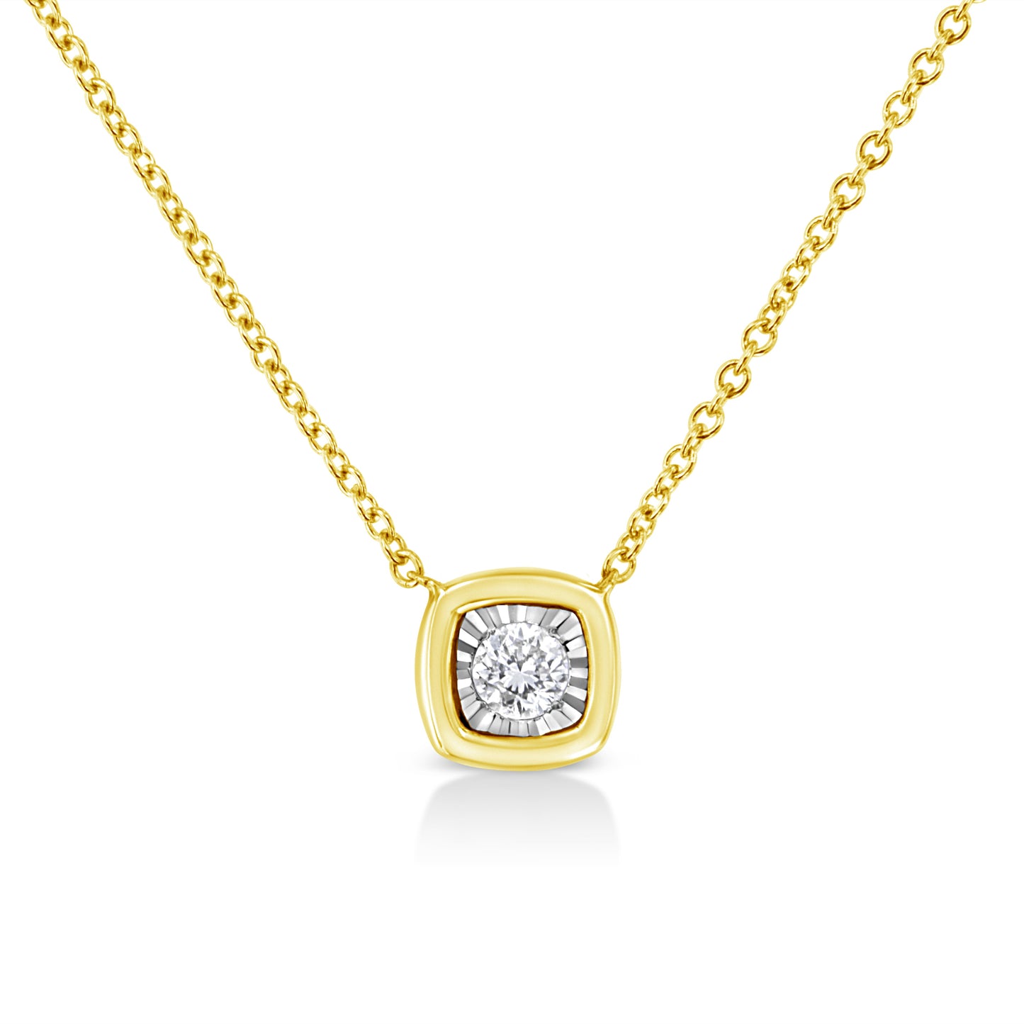 10K Yellow Gold Plated .925 Sterling Silver 1/10 Cttw Miracle Set Round Diamond Square Box Shape 18" Pendant Necklace (K-L Color, I2-I3 Clarity)