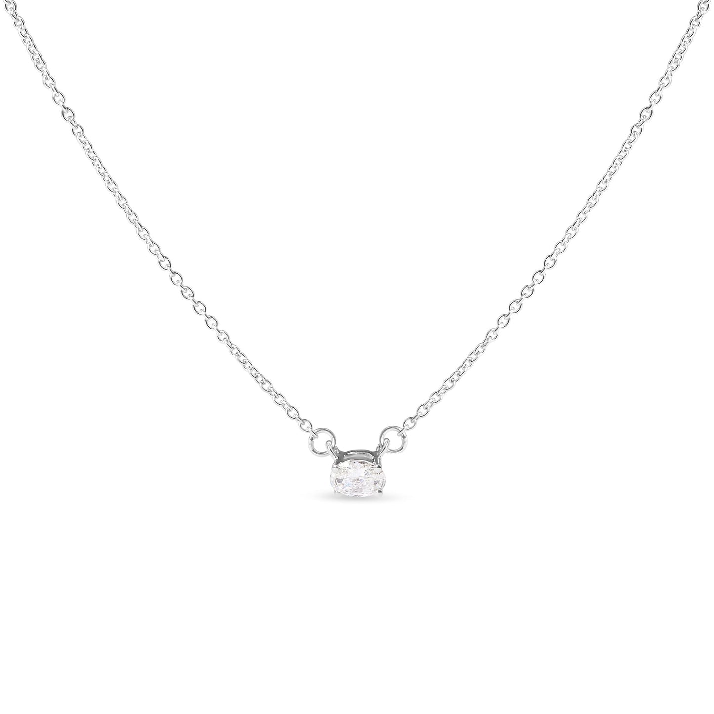 14K White Gold 1/4 Cttw Lab Grown Oval Solitaire Diamond East West 18" Pendant Necklace (G-H Color, VS2-SI1 Clarity)