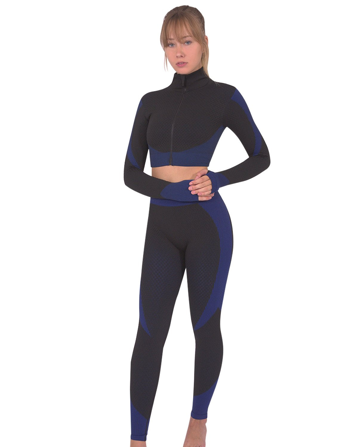 Leggings sin costuras Trois - Negro con azul marino