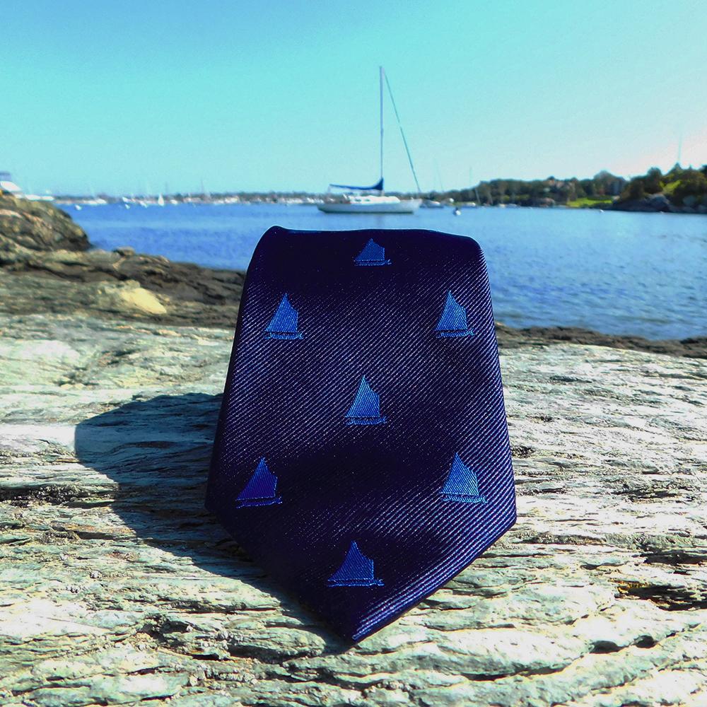 Sailboat Necktie - Navy, Woven Silk