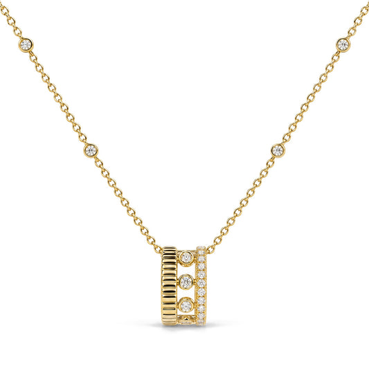 10K Yellow Gold 1/5 Cttw Diamond 3 Row Circle Pendant Necklace