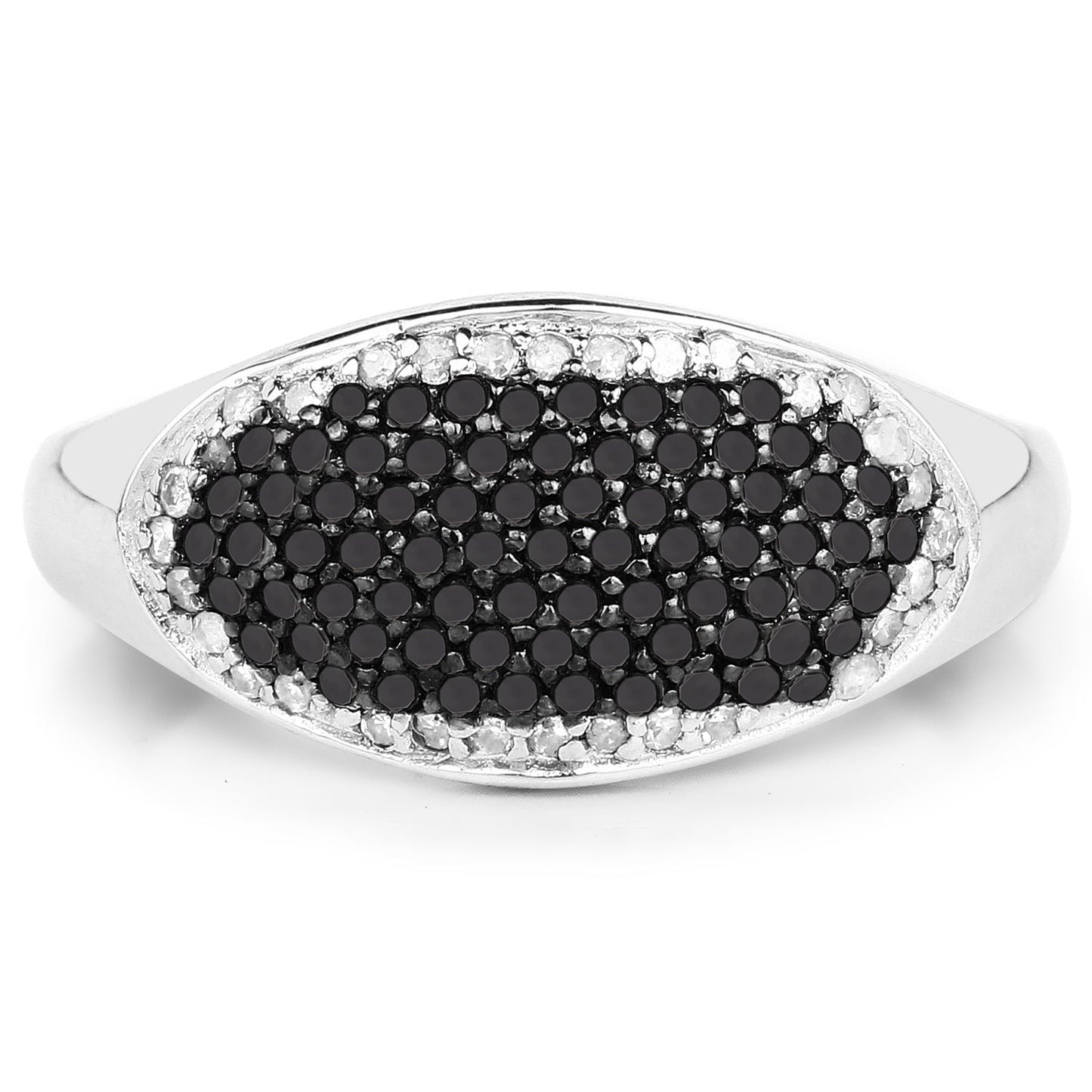 0.46 Carat Genuine Black Diamond and White Diamond .925 Sterling Silver Ring