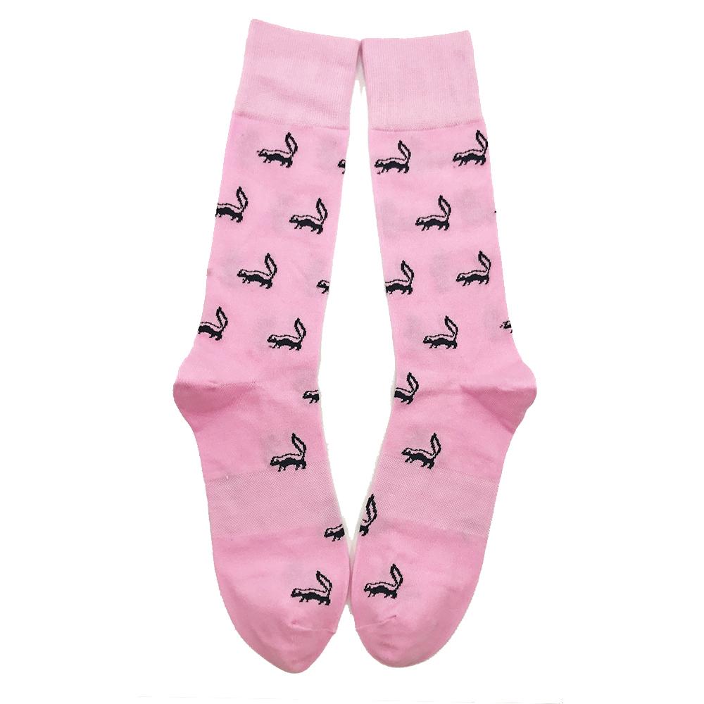 Skunk Socks - Black on Pink - Men's Mid Calf