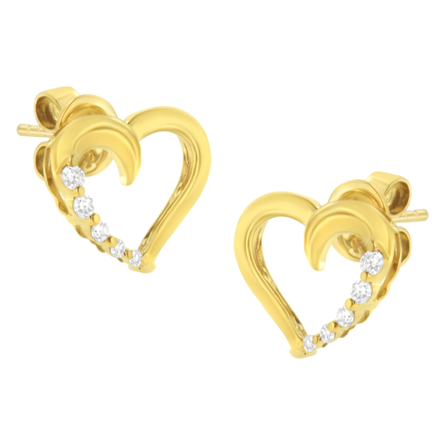 14K Yellow Gold 1/8 Cttw Diamond Journey Heart Hoop Earrings (K-L Color, I1-I2 Clarity)