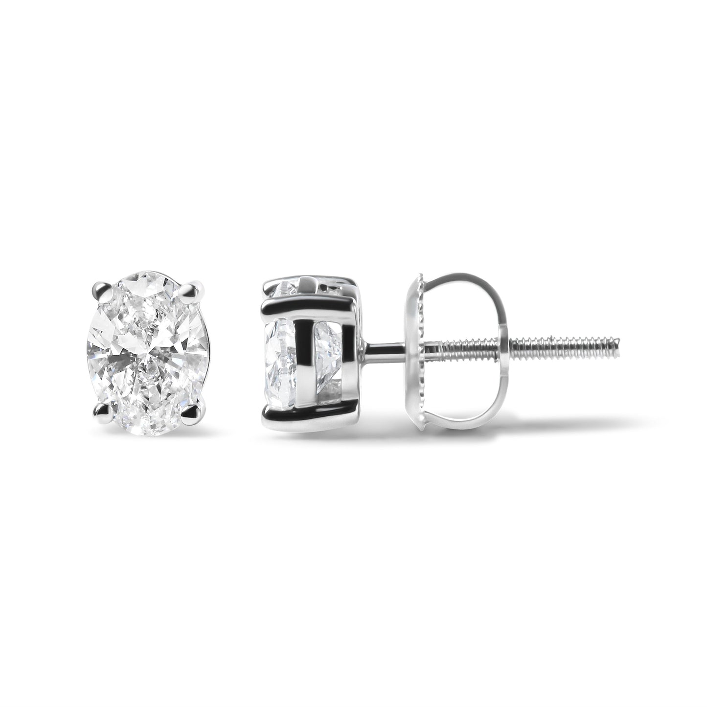 14K White Gold 3/4 Cttw Oval Shape Lab Grown Diamond Solitaire Stud Earrings (F-G Color, VS1-VS2 Clarity)