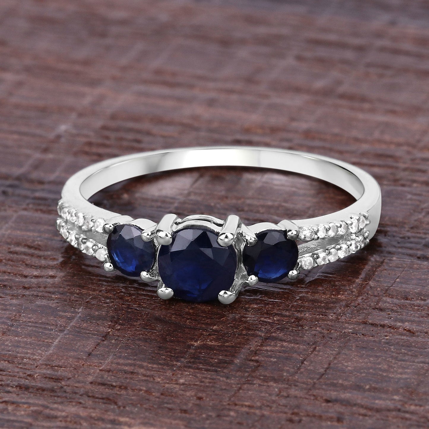1.08 Carat Genuine Blue Sapphire and White Diamond 14K White Gold Ring