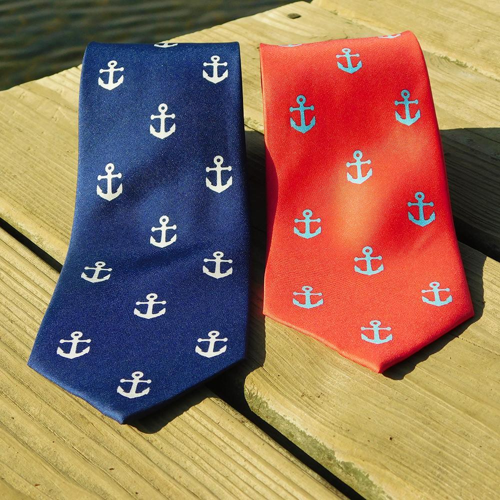 Anchor Necktie - Navy, Printed Silk
