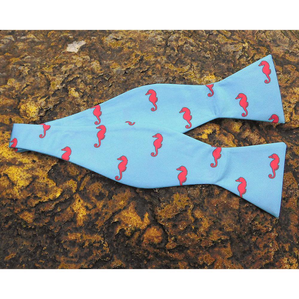 Seahorse Bow Tie - Blue, Printed Silk