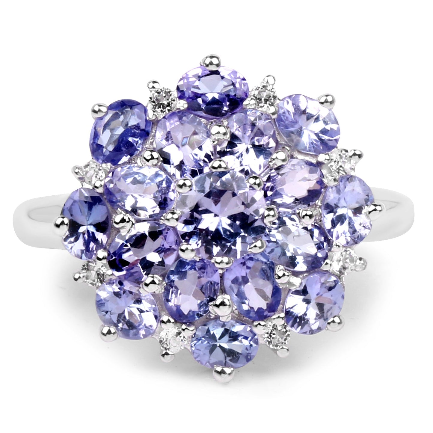 3.37 Carat Genuine Tanzanite and White Topaz .925 Sterling Silver Ring