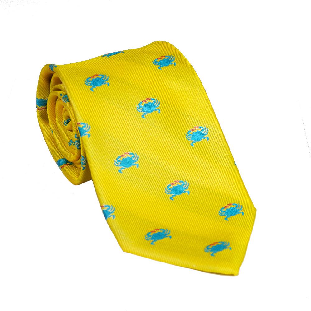 Crab Necktie - Yellow, Woven Silk