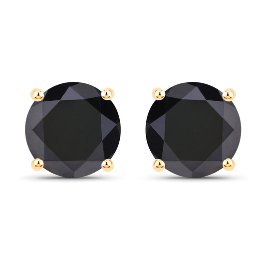 4.77 Carat Genuine Black Diamond 14K Yellow Gold Earrings