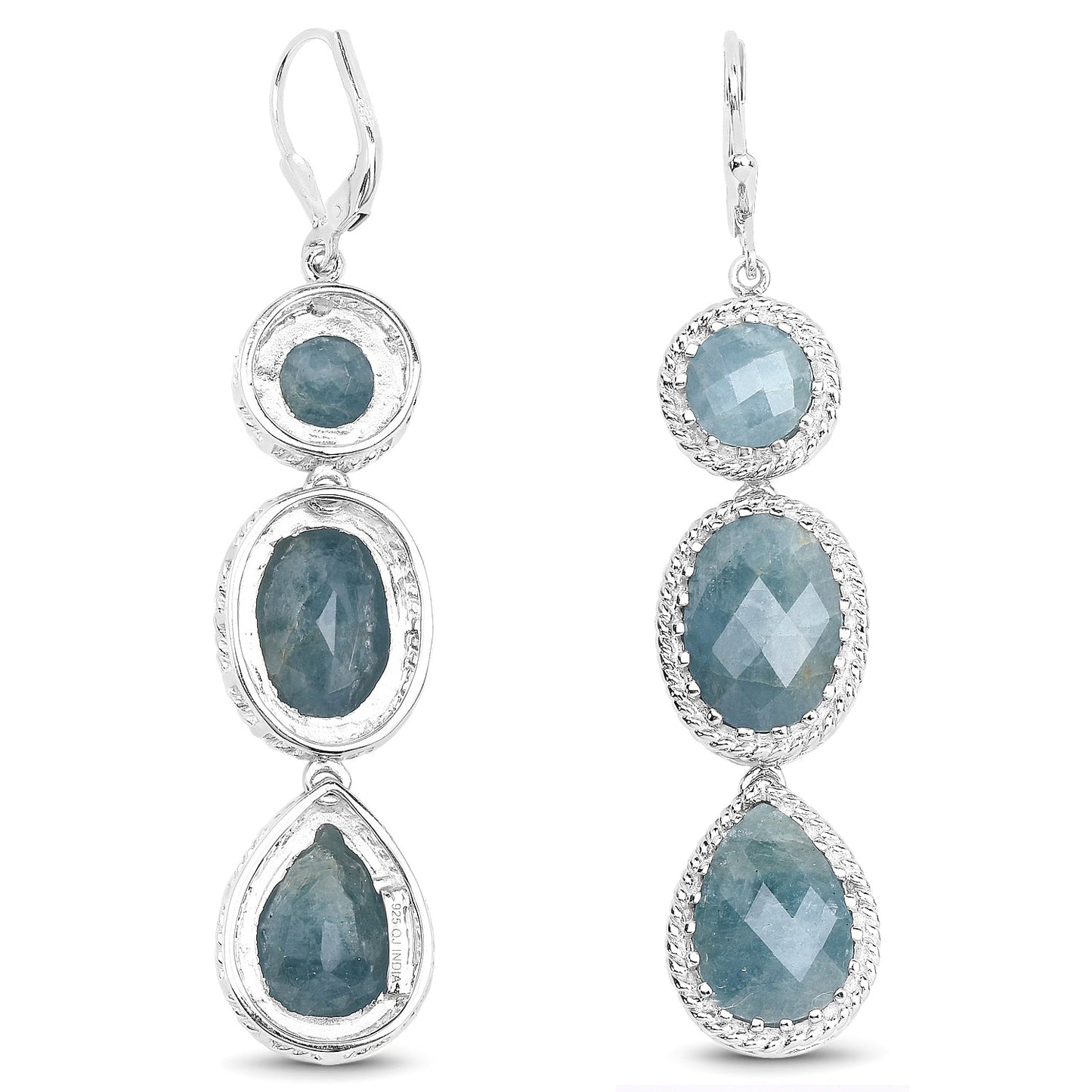 21.32 Carat Genuine Milky Aquamarine .925 Sterling Silver Earrings