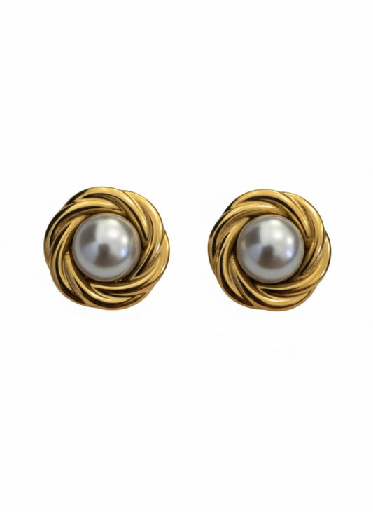 Dynasty Pearl Knot Stud Earrings Gold