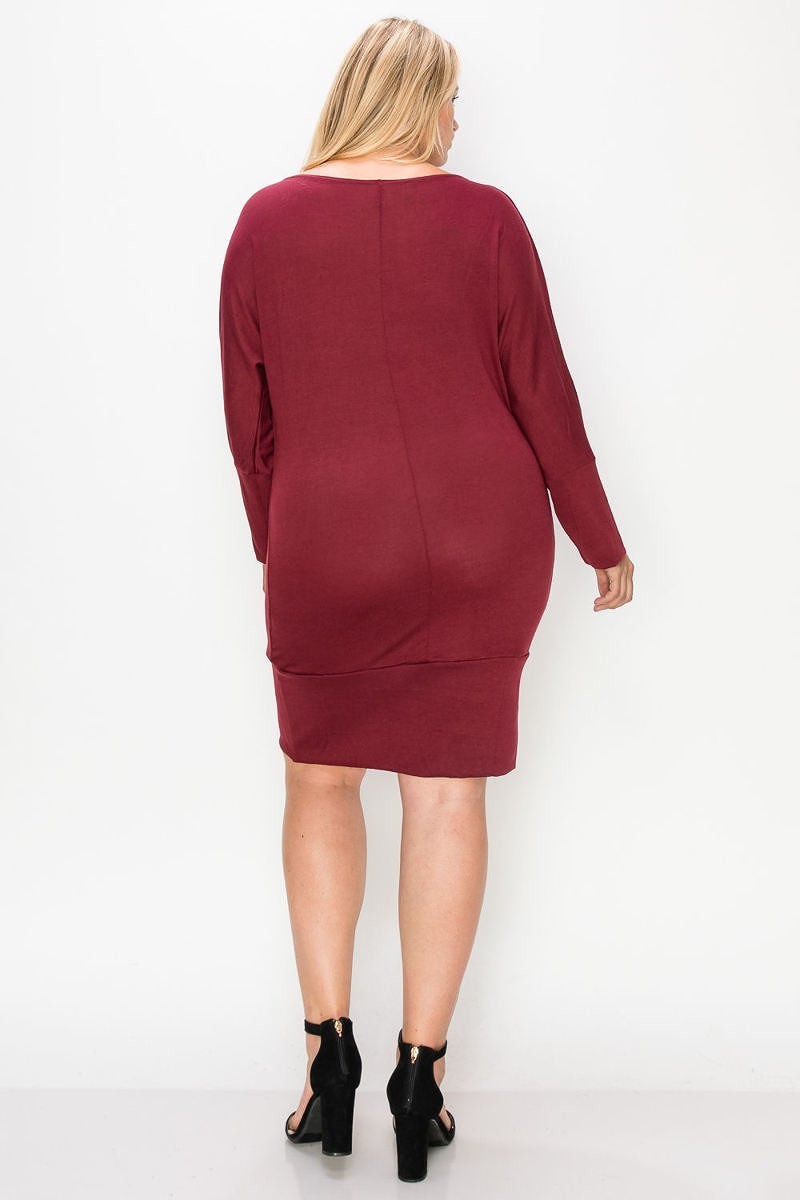 Delightful Draped Basic Midi Dress (Burgundy)