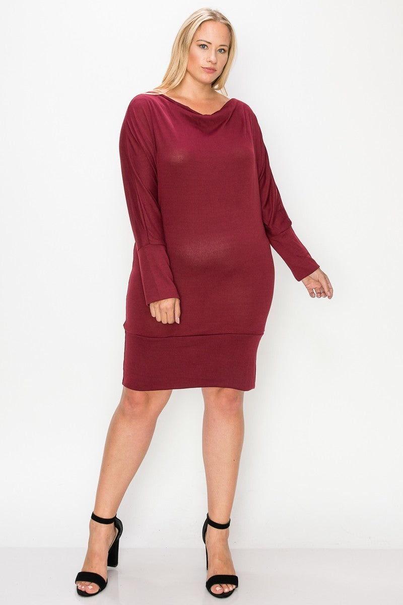Delightful Draped Basic Midi Dress (Burgundy)