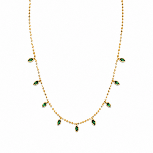 Beaded Emerald Marquise Necklace