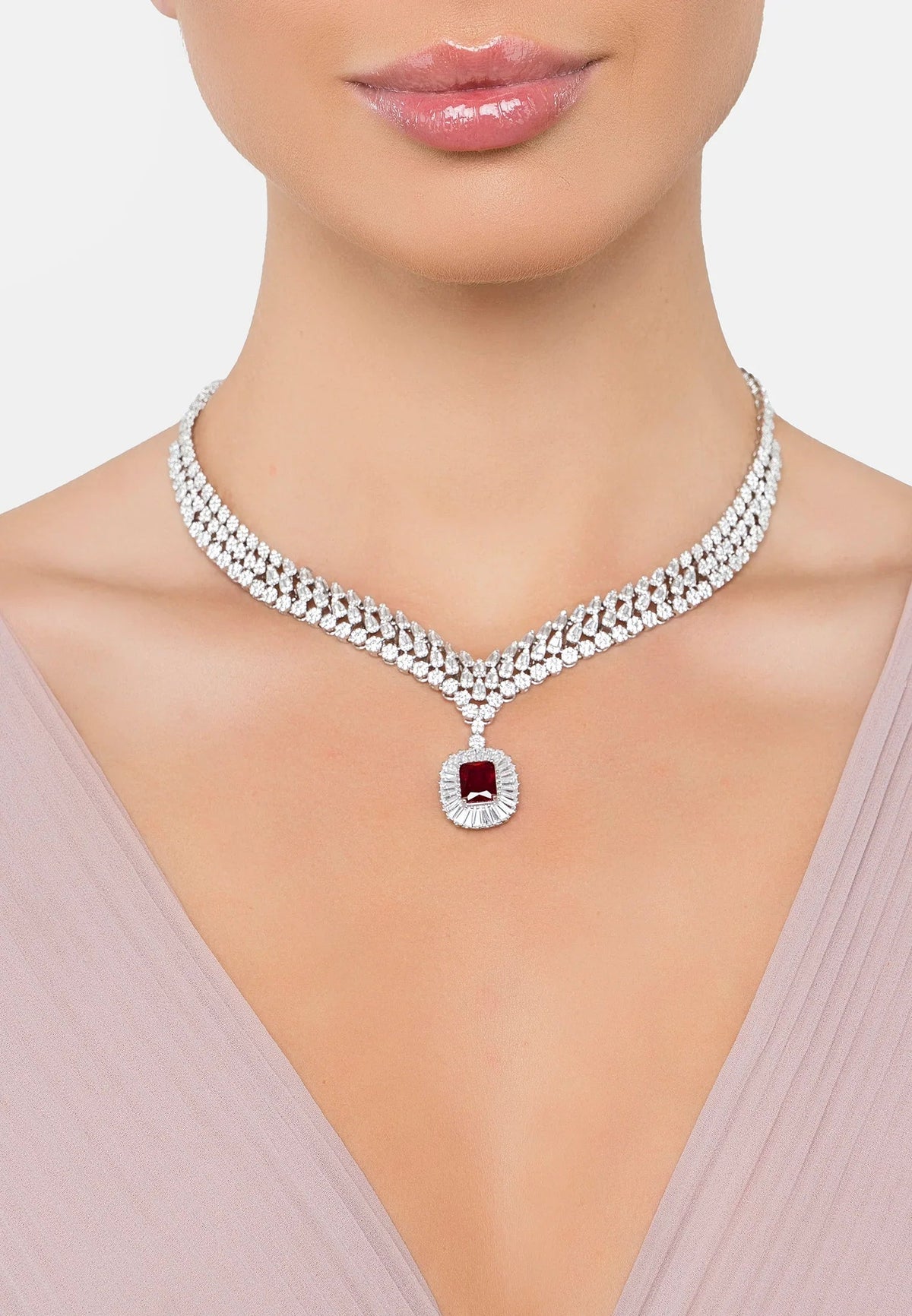 Countess Statement Ruby Necklace Silver