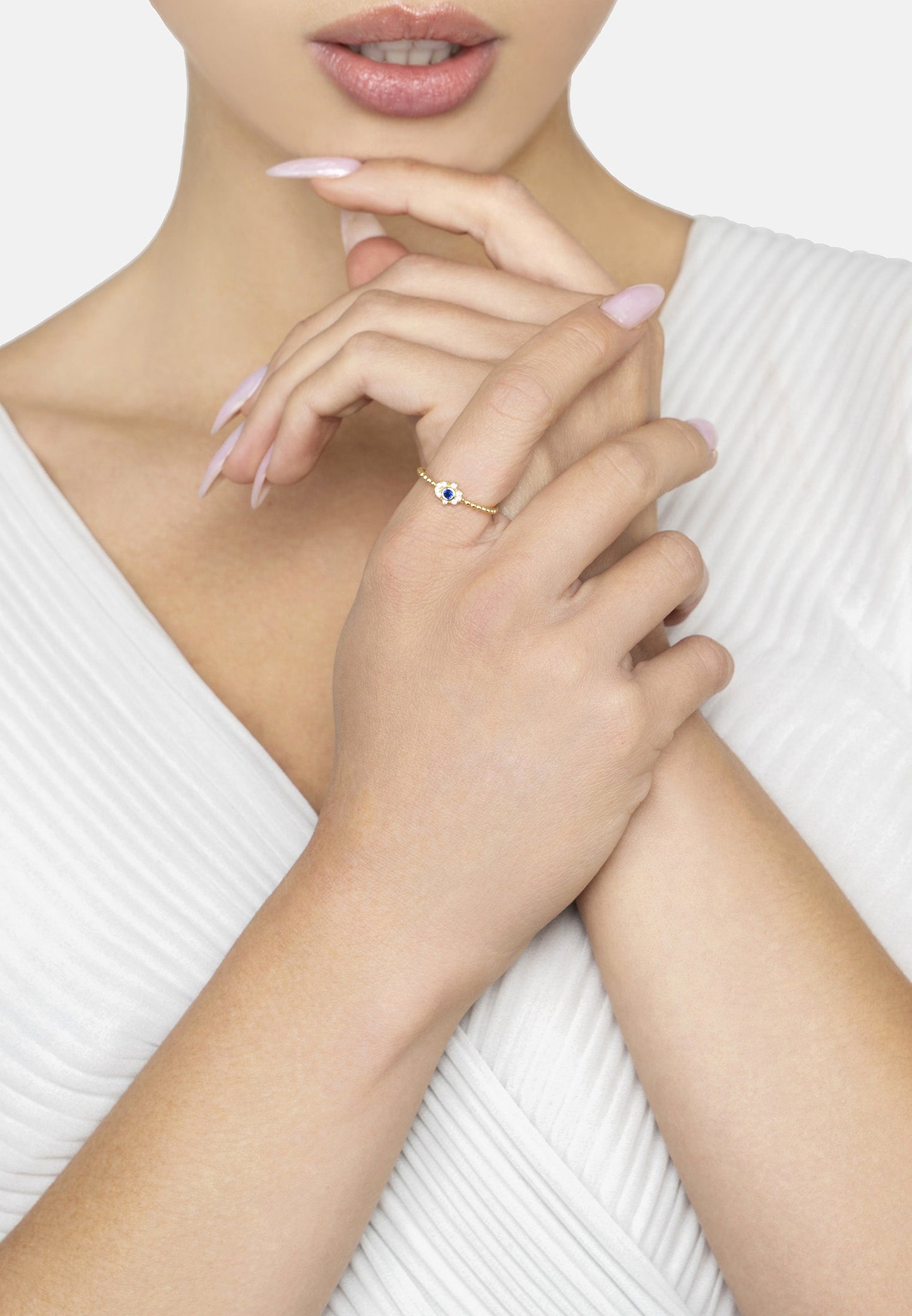 Hamsa Hand Sapphire Ring Gold