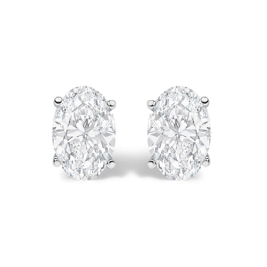 14K White Gold 1.00 Cttw Lab Grown Oval Solitaire Diamond Stud Earrings