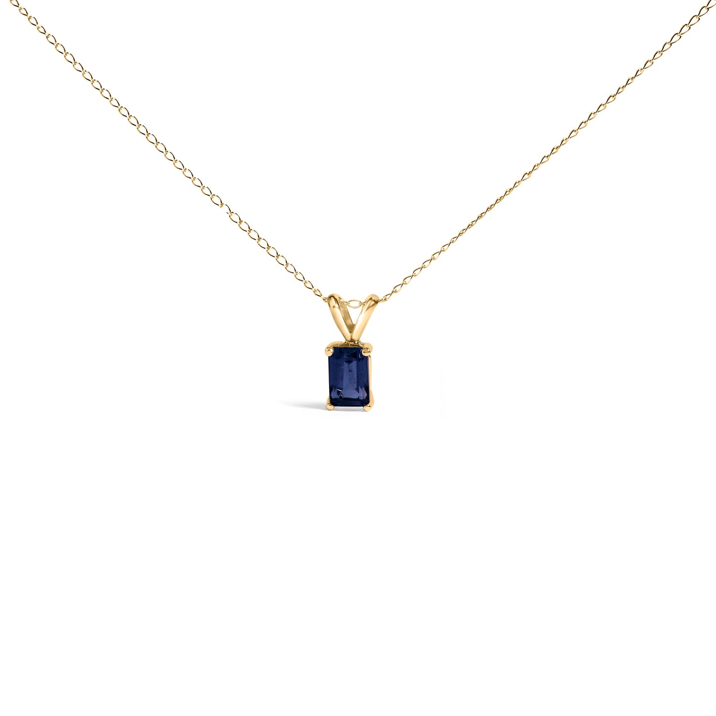 14K White Gold 6x4MM Emerald Cut Purple Amethyst Solitaire Pendant Necklace