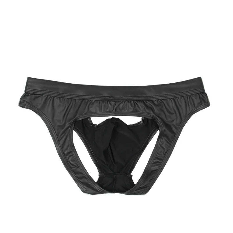 CLEVER-MENMODE Men's Faux Leather Underwear (Bulge Pouch, Backless Jockstrap)