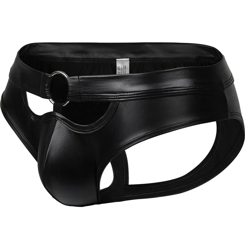 CLEVER-MENMODE Men's Faux Leather Underwear (Bulge Pouch, Backless Jockstrap)