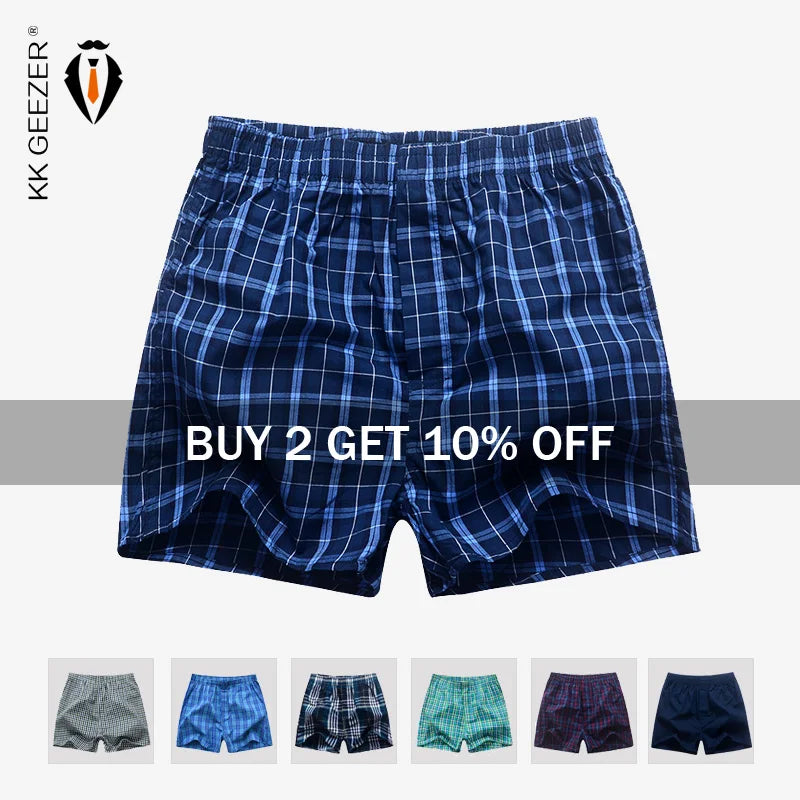 KK GEEZER 100% Cotton Plaid Boxer Shorts