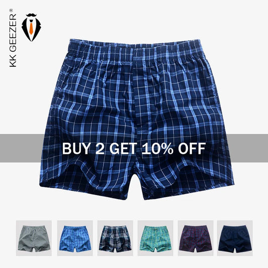 KK GEEZER 100% Cotton Plaid Boxer Shorts