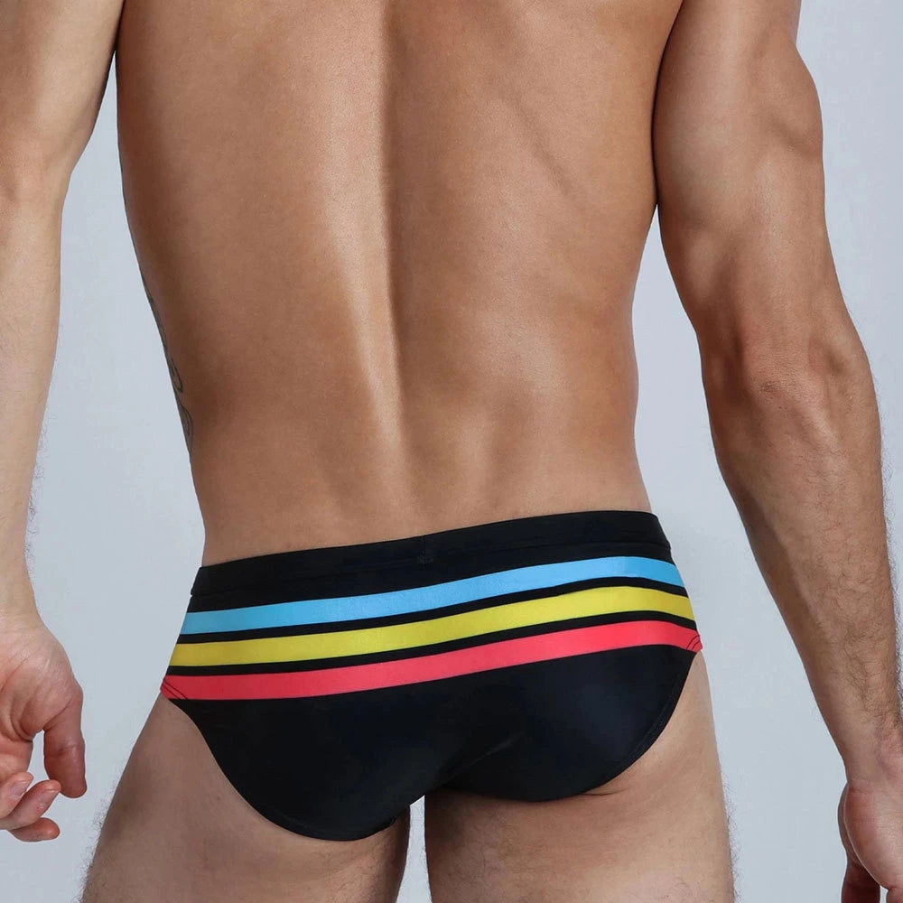 Men's Rainbow Stripes Push Up Pad Bikini Swimwear