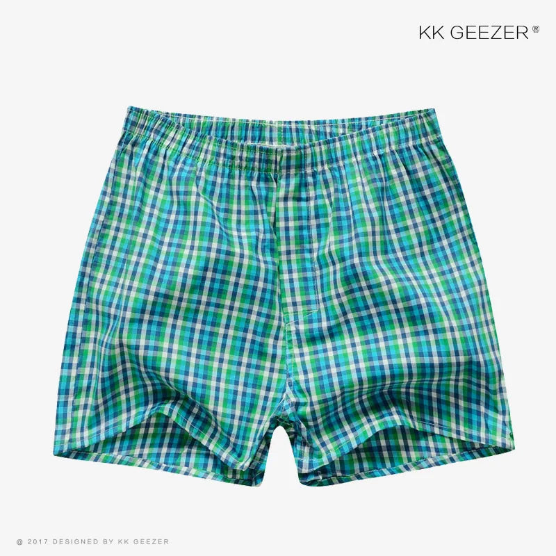 KK GEEZER 100% Cotton Plaid Boxer Shorts
