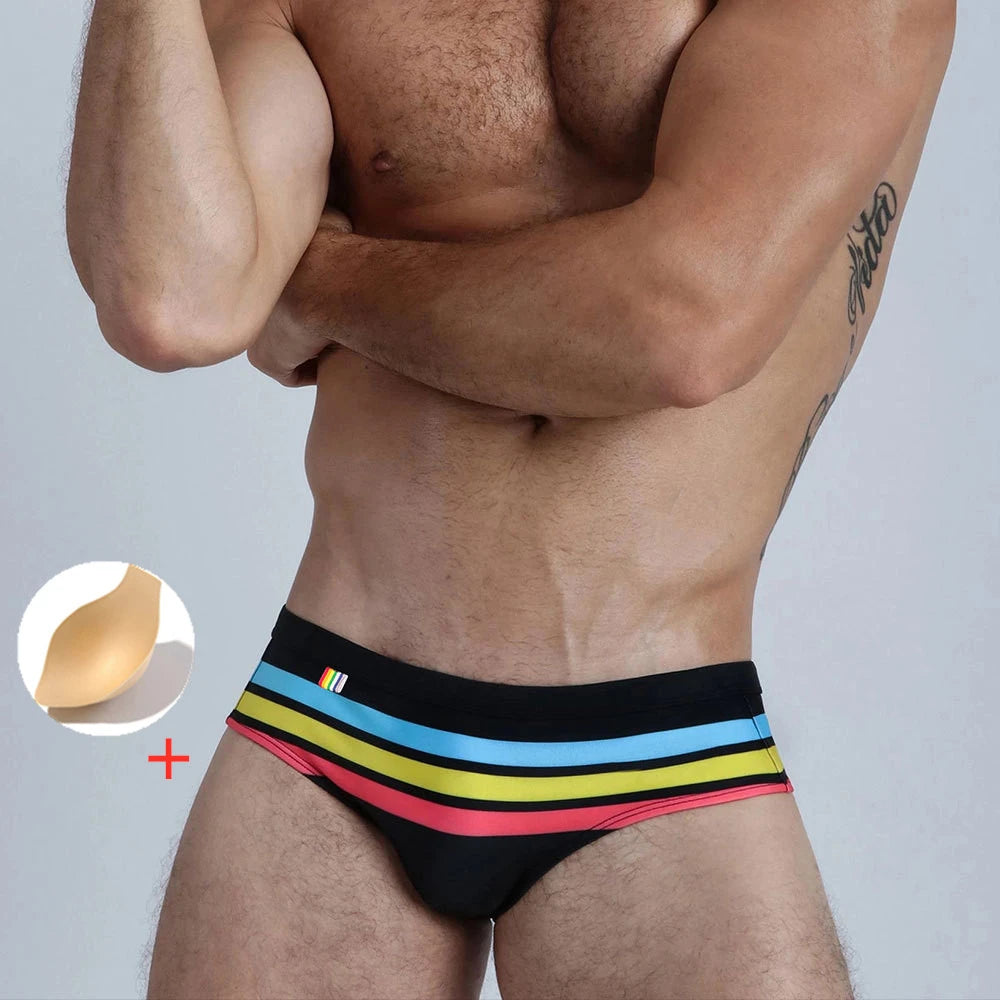 Men's Rainbow Stripes Push Up Pad Bikini Swimwear