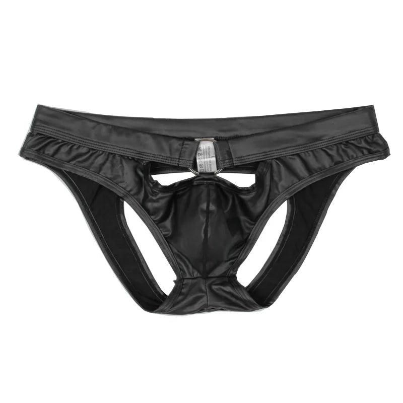 CLEVER-MENMODE Men's Faux Leather Underwear (Bulge Pouch, Backless Jockstrap)