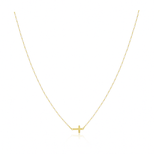 Elsa Side Cross Necklace White