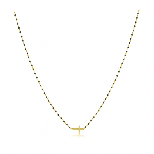 Elsa Side Cross Necklace Black