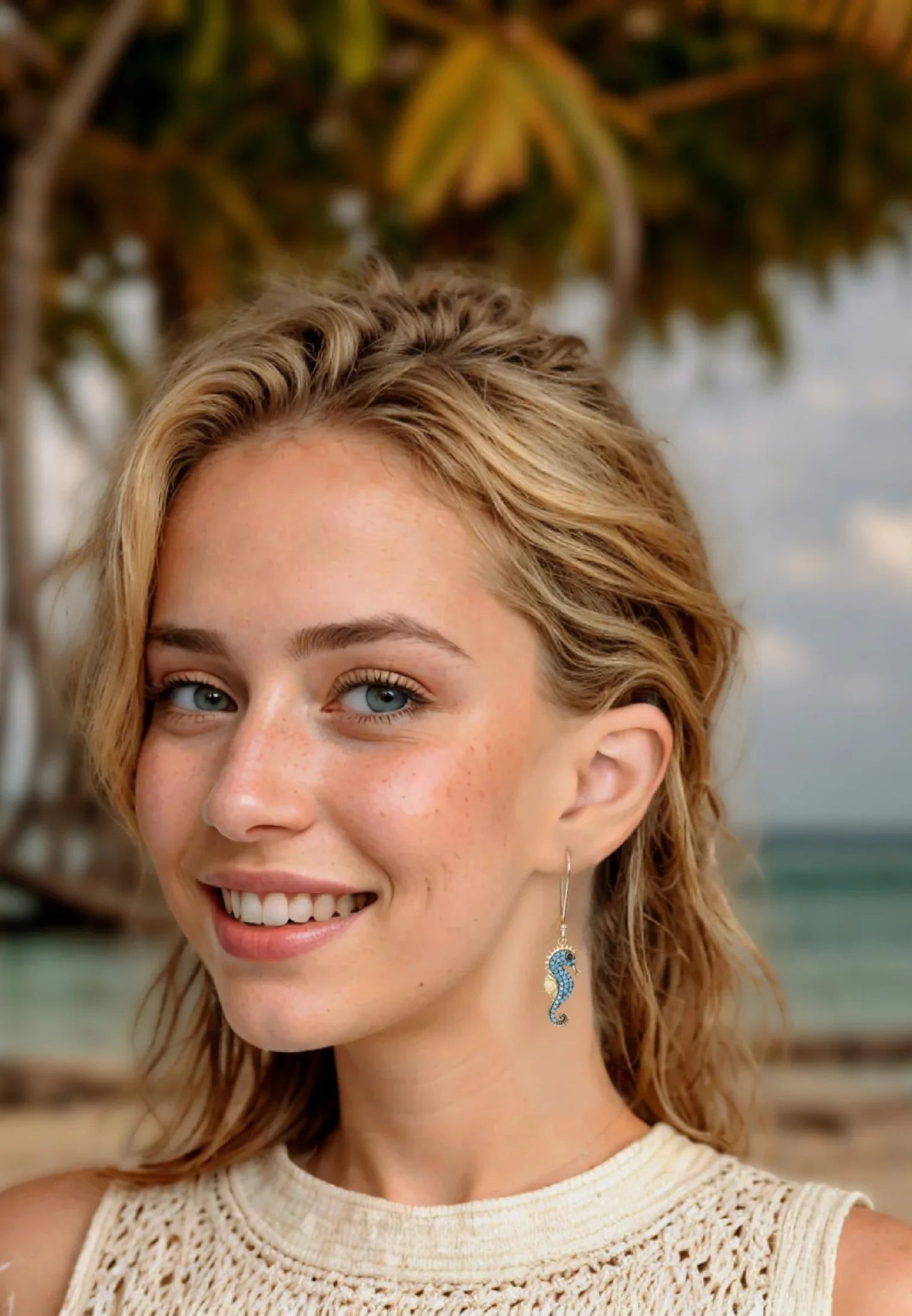 Seahorse Turquoise Drop Earrings Gold