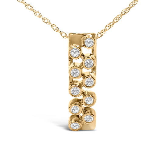 14K Yellow Gold Bezel Set 1/7 Cttw Diamond Vertical Bar Pendant Necklace