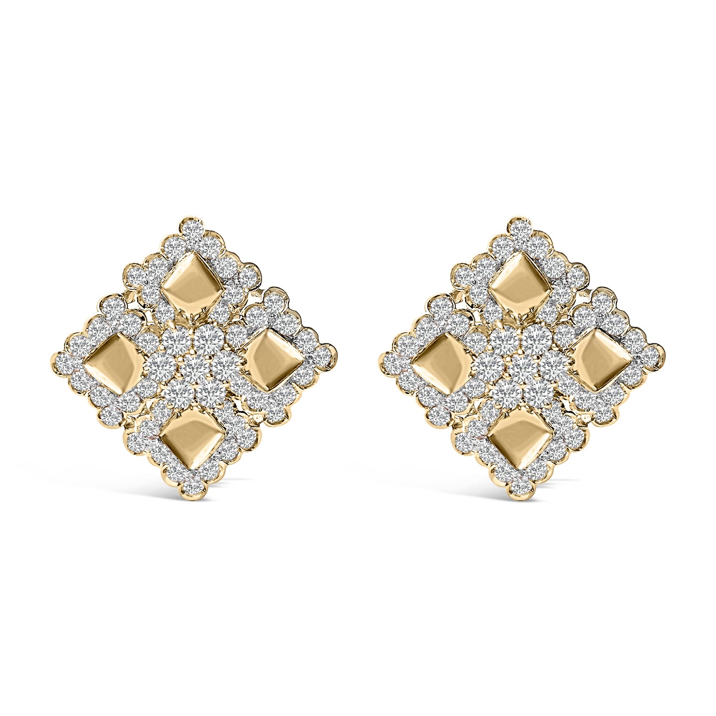 18K Yellow Gold Diamond 5 1/5 Cttw Geometric Cluster Stud Earrings