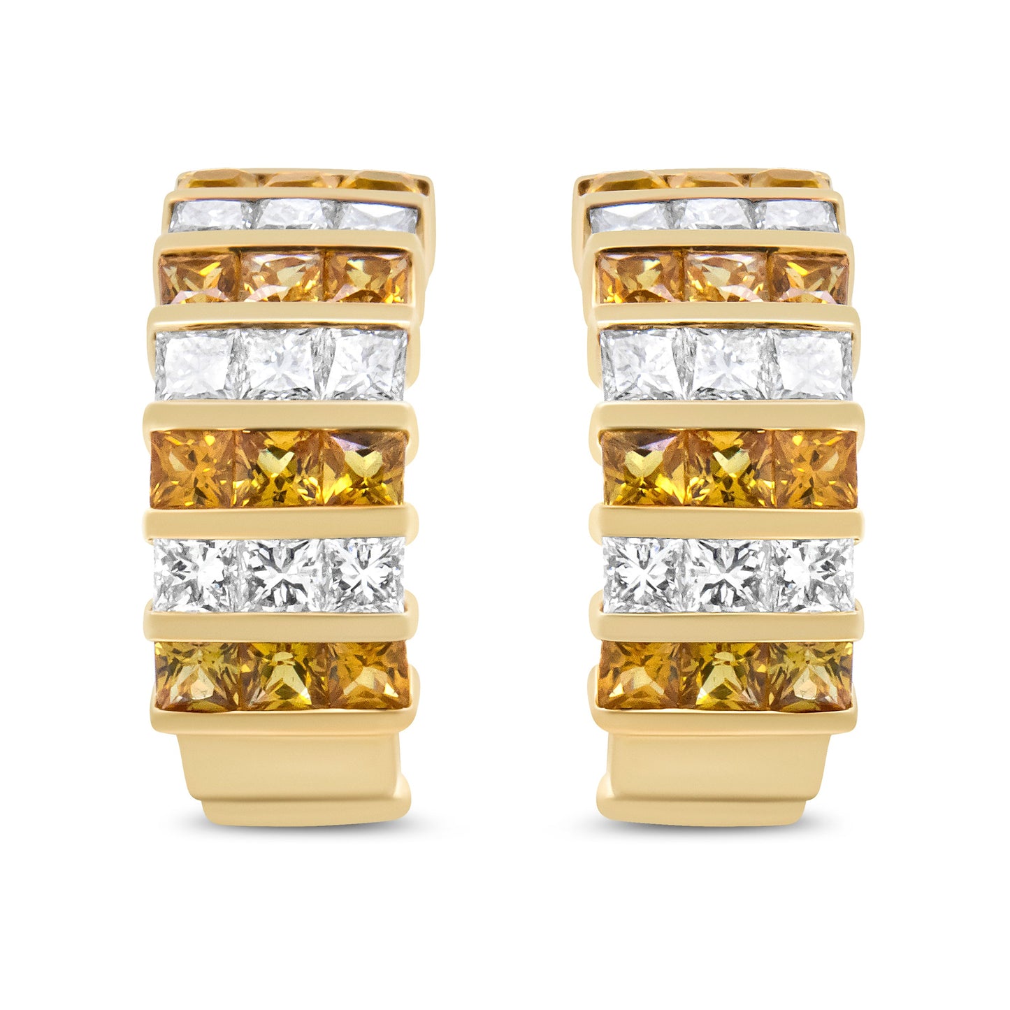 18K Yellow Gold 1 3/4 Cttw Invisible Set Princess Cut Diamond and 2.5mm Yellow Sapphire Huggie Hoop Earrings (F-G Color, VS1-VS2 Clarity)