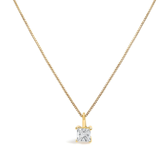 14K Yellow Gold 1/2 Cttw Lab Grown Princess Diamond Solitaire Pendant Necklace