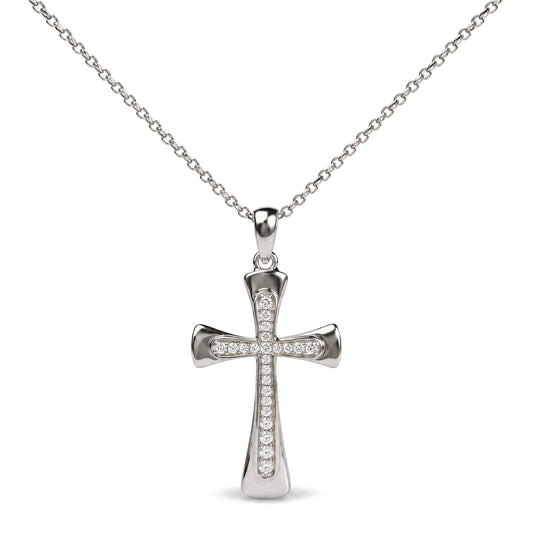 .925 Sterling Silver 1/10 Cttw Round Diamond Cross Pendant Necklace
