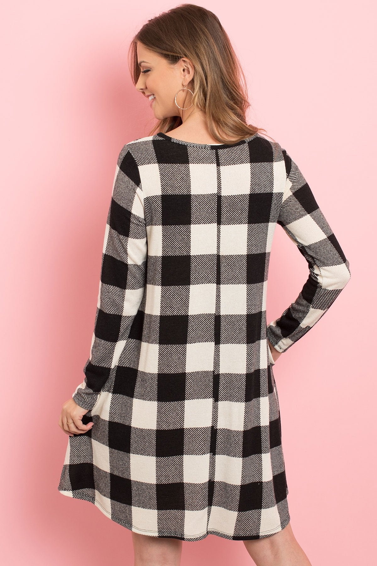 Long Sleeves Plaid Midi Dress