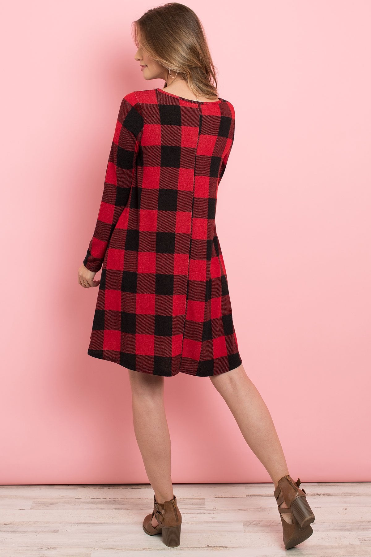Long Sleeves Plaid Midi Dress