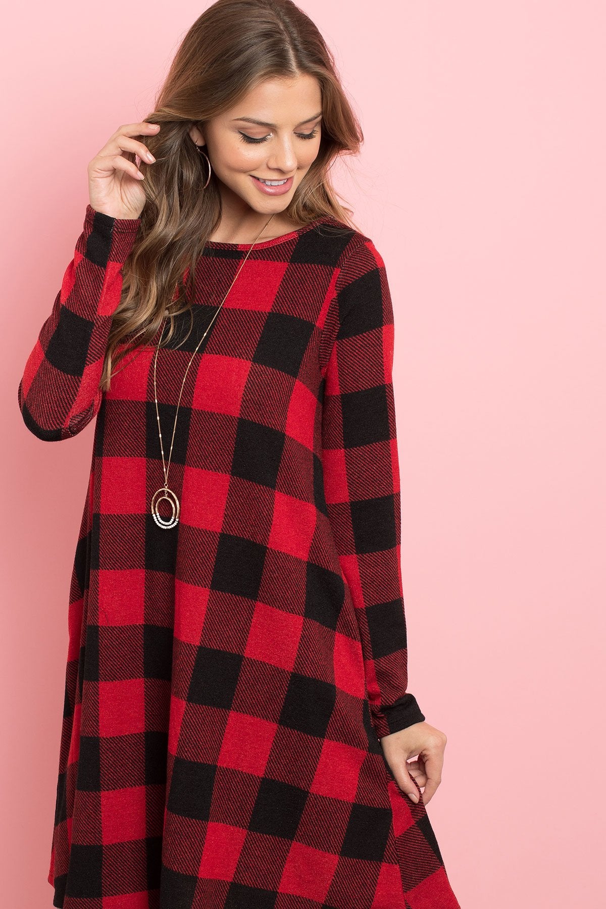 Long Sleeves Plaid Midi Dress