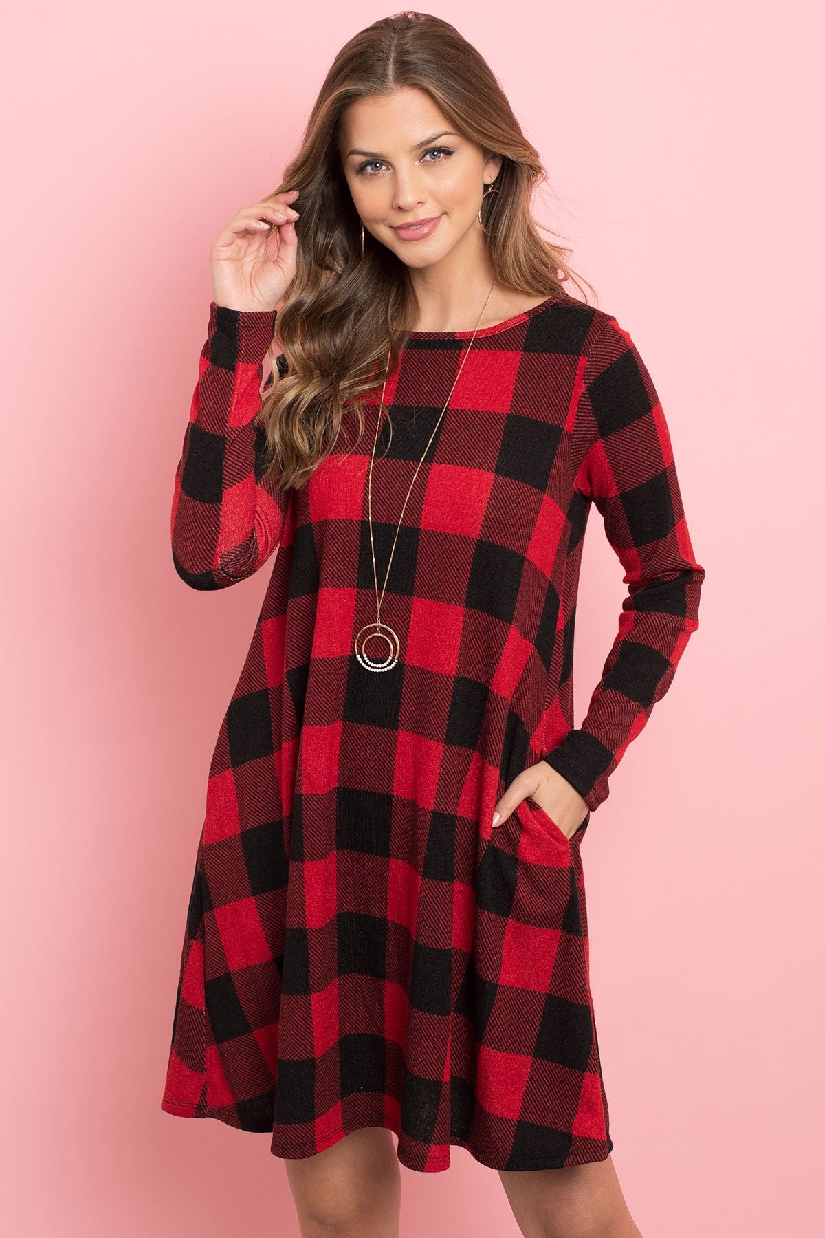 Long Sleeves Plaid Midi Dress