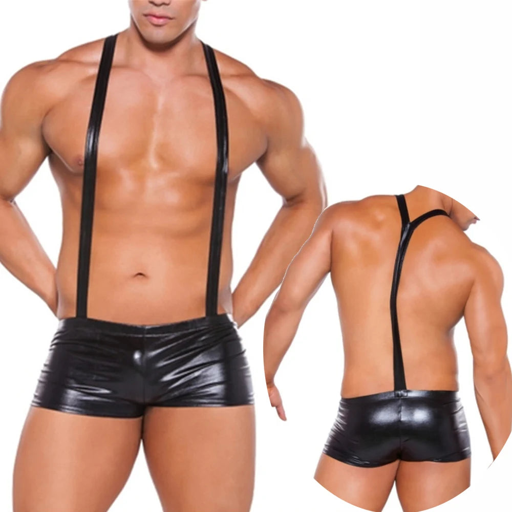 Men's One-Piece PU Leather Bodysuit Underwear